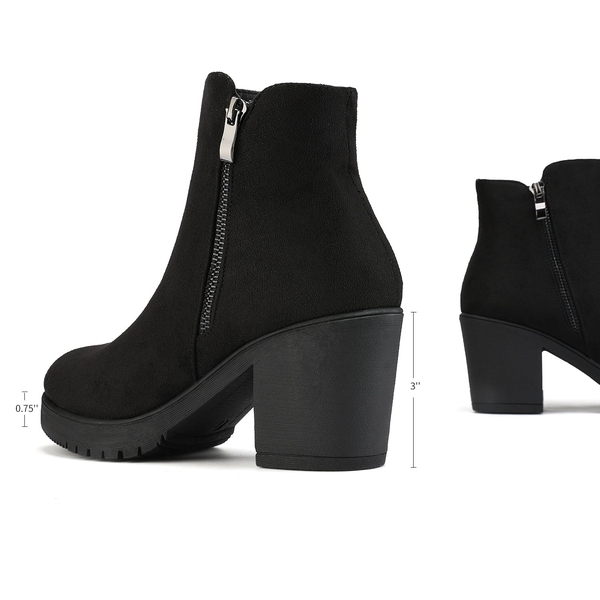 Low Heel Chunky Ankle Boots - BLACK - 2
