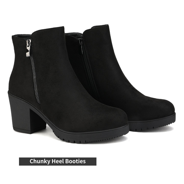 Low Heel Chunky Ankle Boots - BLACK - 4