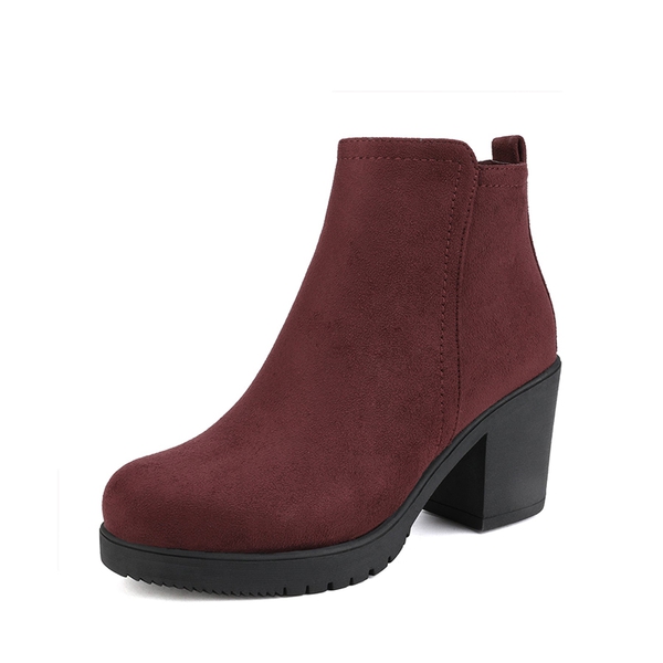 Low Heel Chunky Ankle Boots - BURGUNDY -  0