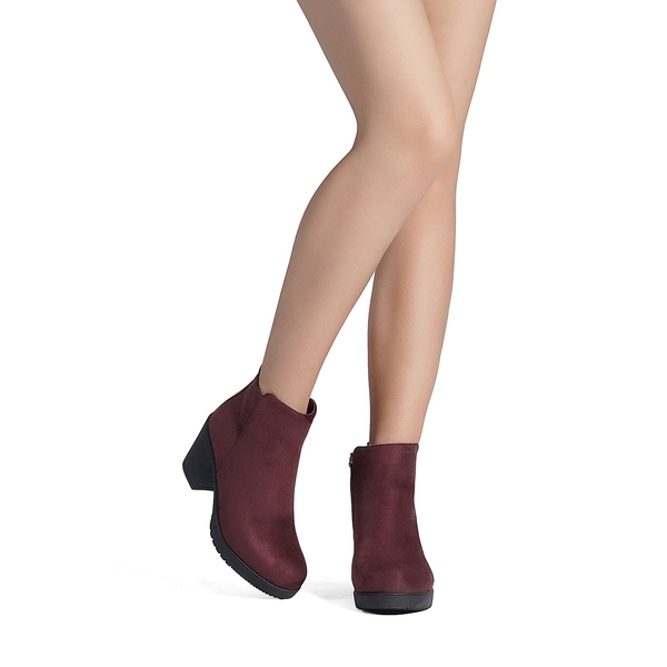 Low Heel Chunky Ankle Boots - BURGUNDY - 2