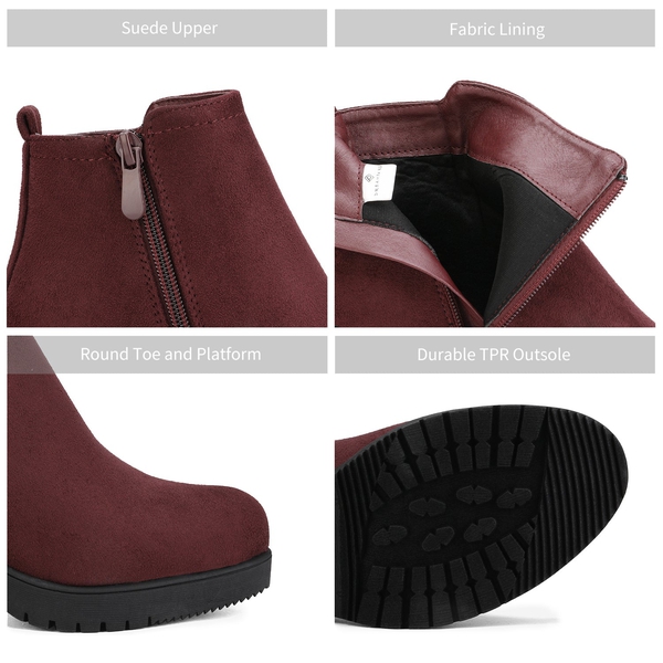 Low Heel Chunky Ankle Boots - BURGUNDY - 5