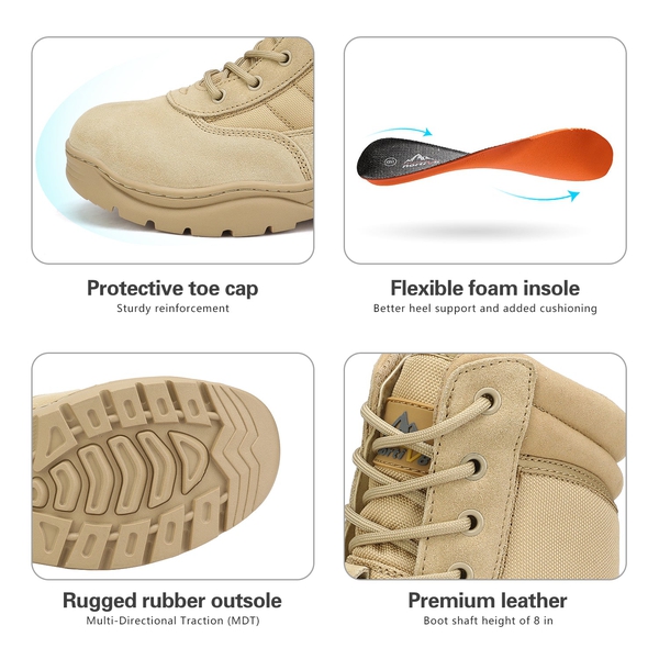 Men's Wide Military Tactical Work Boots【Wide Fit】 - SAND - 3