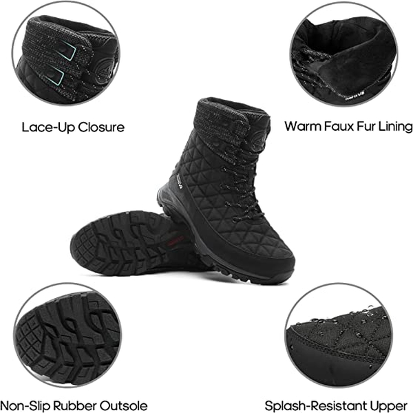 Women's Lace Up Winter Snow Boots - BLACK - 3