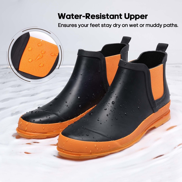 Women's Short Waterproof Rain Boots  - BLACK-ORANGE - 2