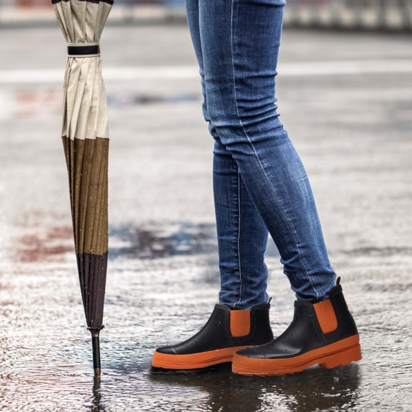 Women's Short Waterproof Rain Boots  - BLACK-ORANGE - 1
