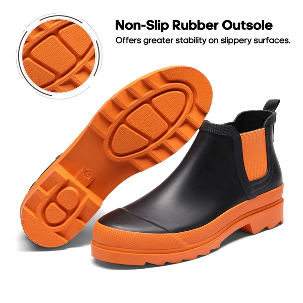 Women's Short Waterproof Rain Boots  - BLACK-ORANGE - 3