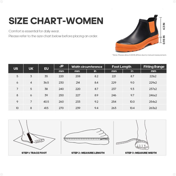 Women's Short Waterproof Rain Boots  - BLACK-ORANGE - 5