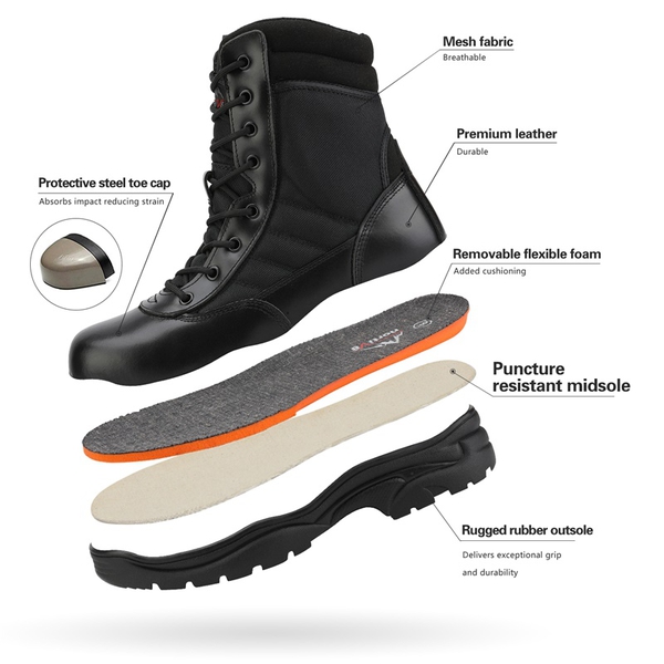 Men's Wide Steel Toe Safety Work Boots【Wide Fit】 - BLACK - 1
