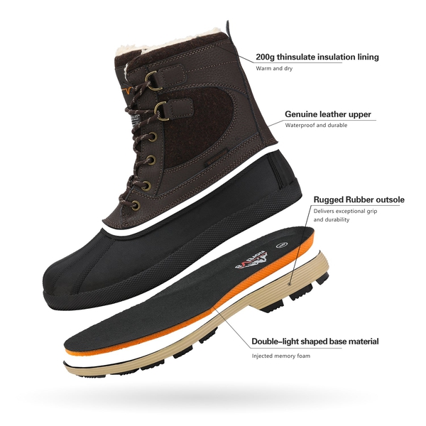 Men's Waterproof Insulated Snow Boots【Wide Fit】 - DARK BROWN-BLACK - 3