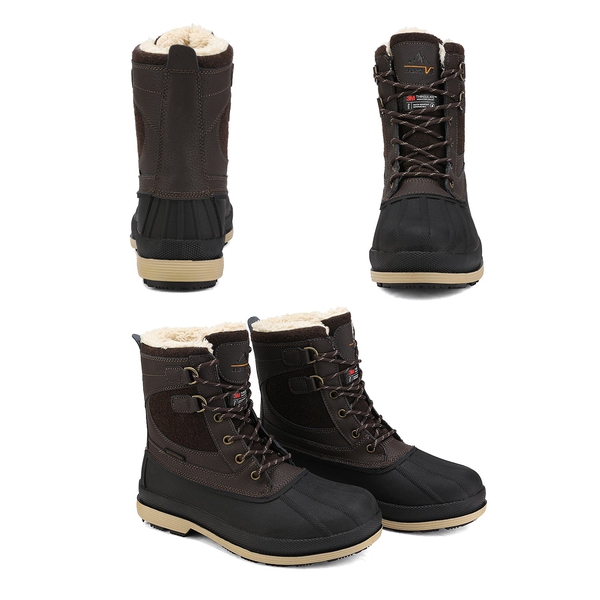 Men's Waterproof Insulated Snow Boots【Wide Fit】 - DARK BROWN-BLACK - 2