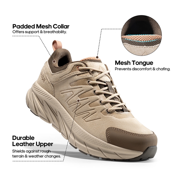 Women's Lightweight Suede Leather Hiking Shoes - KHAKI - 2