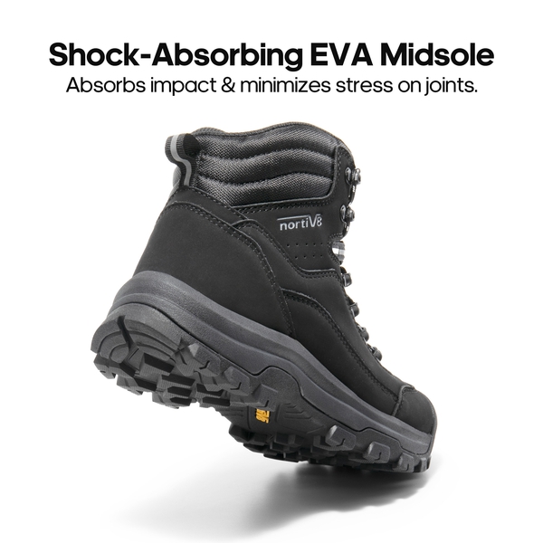 Women's Cap-Toe Leather Waterproof Hiking Boots - BLACK - 3