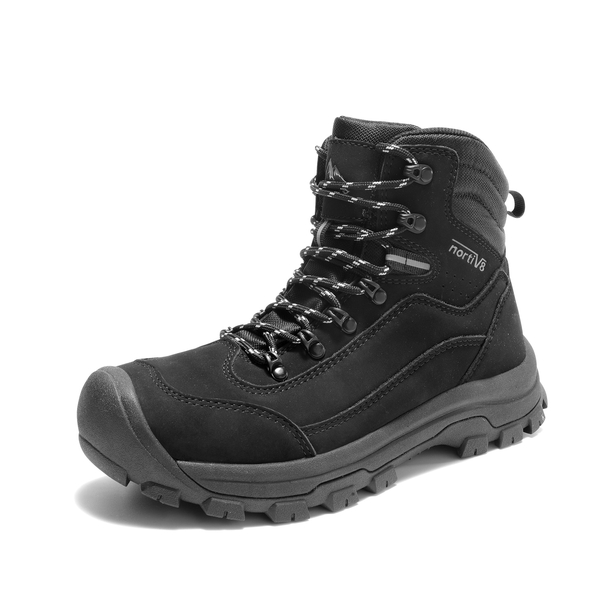Women's Cap-Toe Leather Waterproof Hiking Boots - BLACK -  0