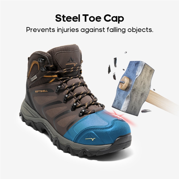 Men's Steel Toe Waterproof Work Safety Boots - BROWN/BLACK/TAN - 1