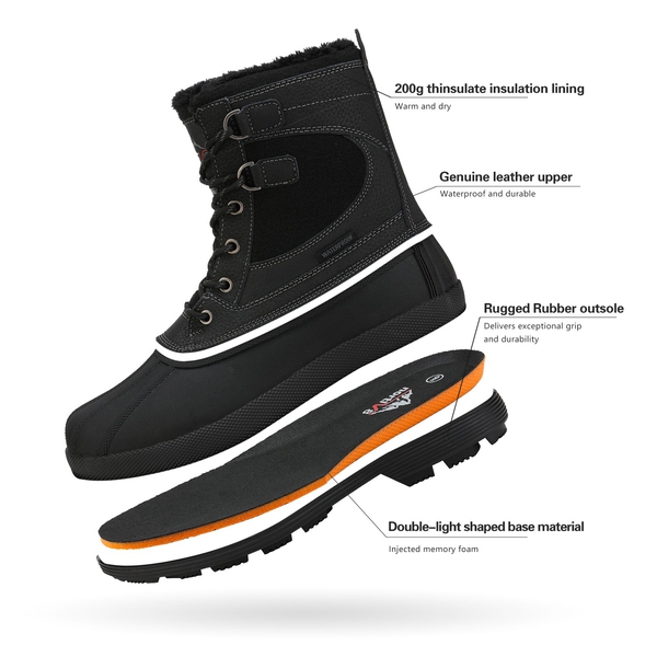 Men's Insulated Waterproof Snow Boots - BLACK - 3