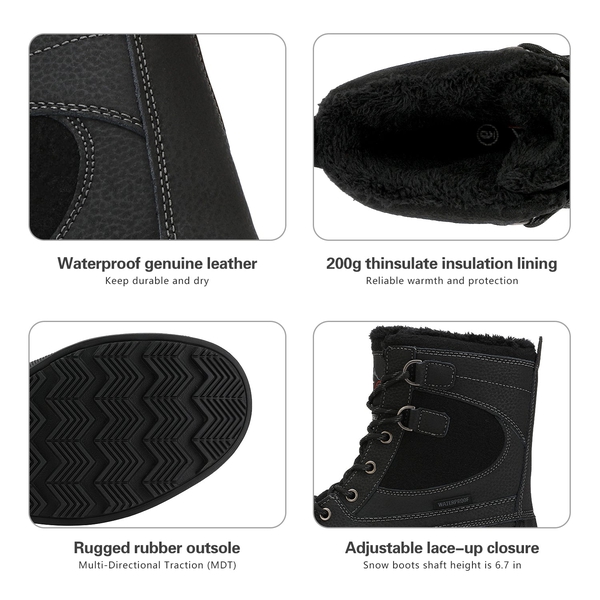 Men's Insulated Waterproof Snow Boots - BLACK - 5